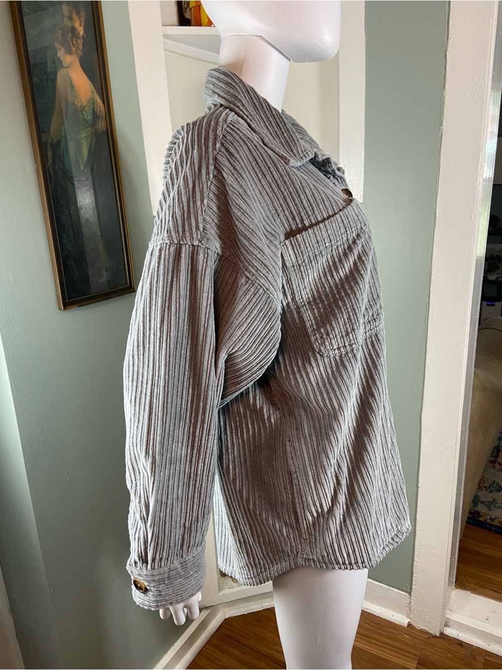 NWT New Arizona Jean Company Gray Corduroy Oversized Button-Down Shirt Shacket - Picture 5 of 11